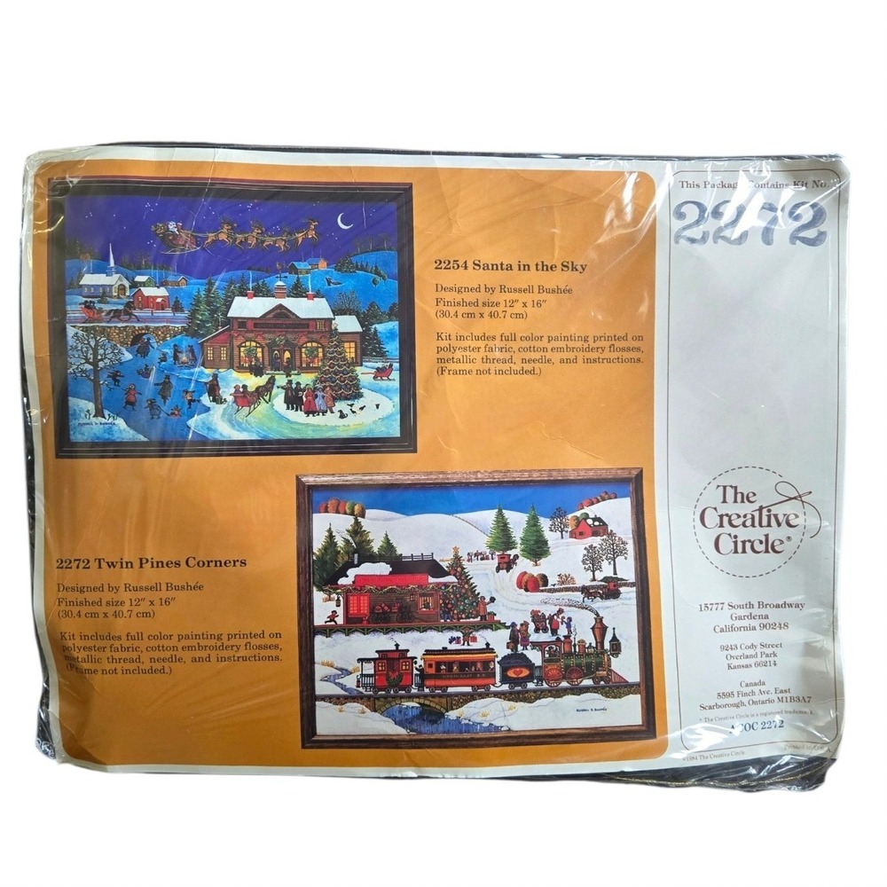 Vintage 1984 Christmas Embroidery Kit Twin Pines Train Scene Sealed NOS Train